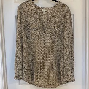 Joie Tan and Black Silk Patterned Blouse